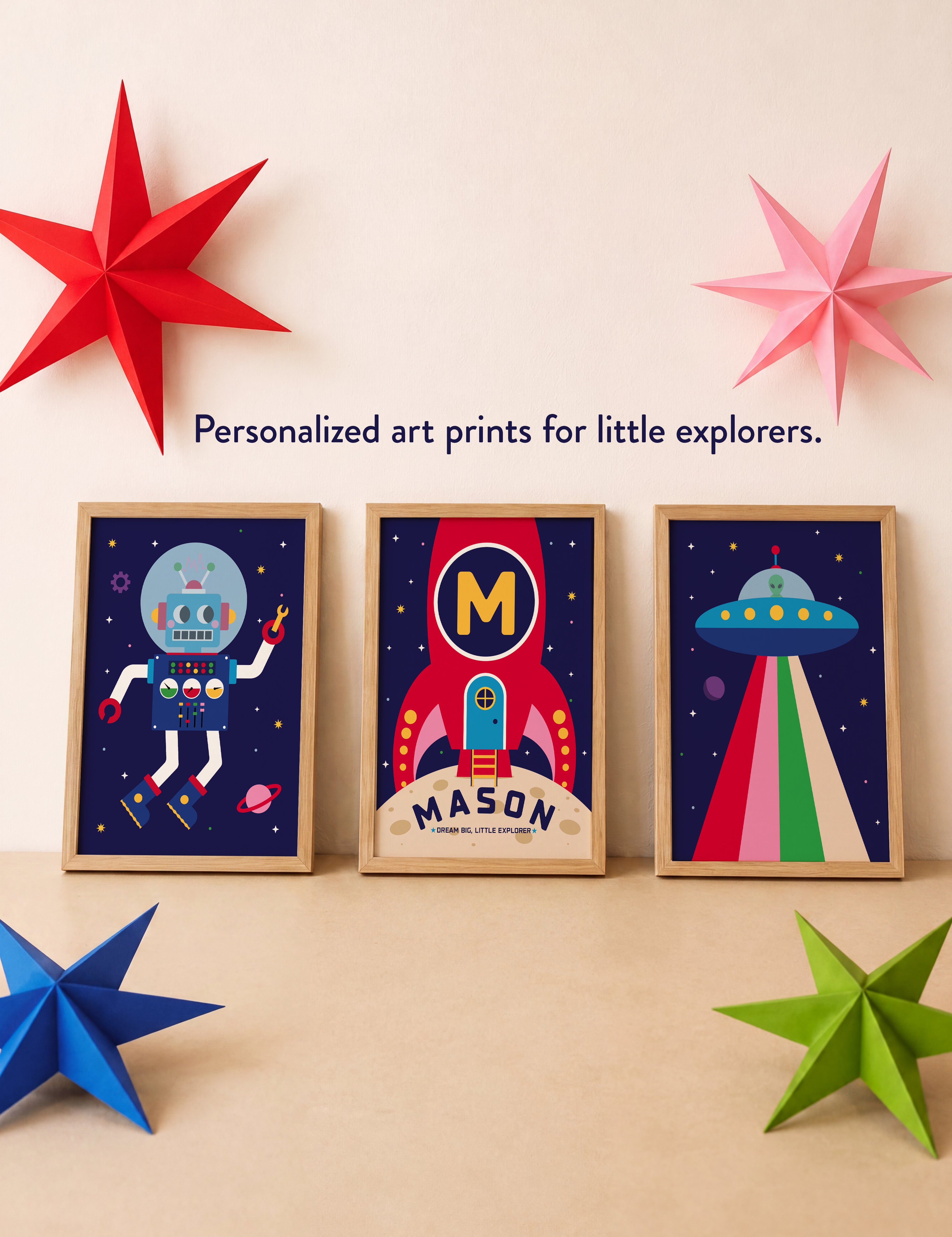 Personalized Space Adventure Art Print Set — Set of 3